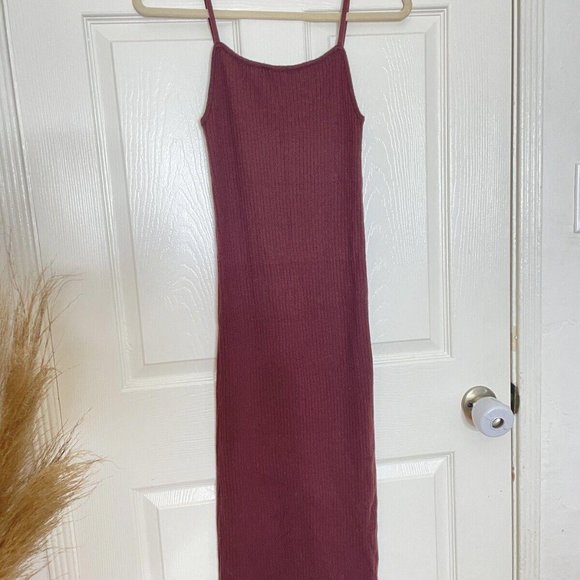 Womens Stitch & feather ribbed bodycon dress midi brown redwood medium m - Picture 2 of 6
